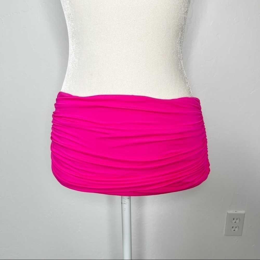 NEW! Carmen Marc Valvo shirred skirt Swim Bottoms Hot Pink Size S